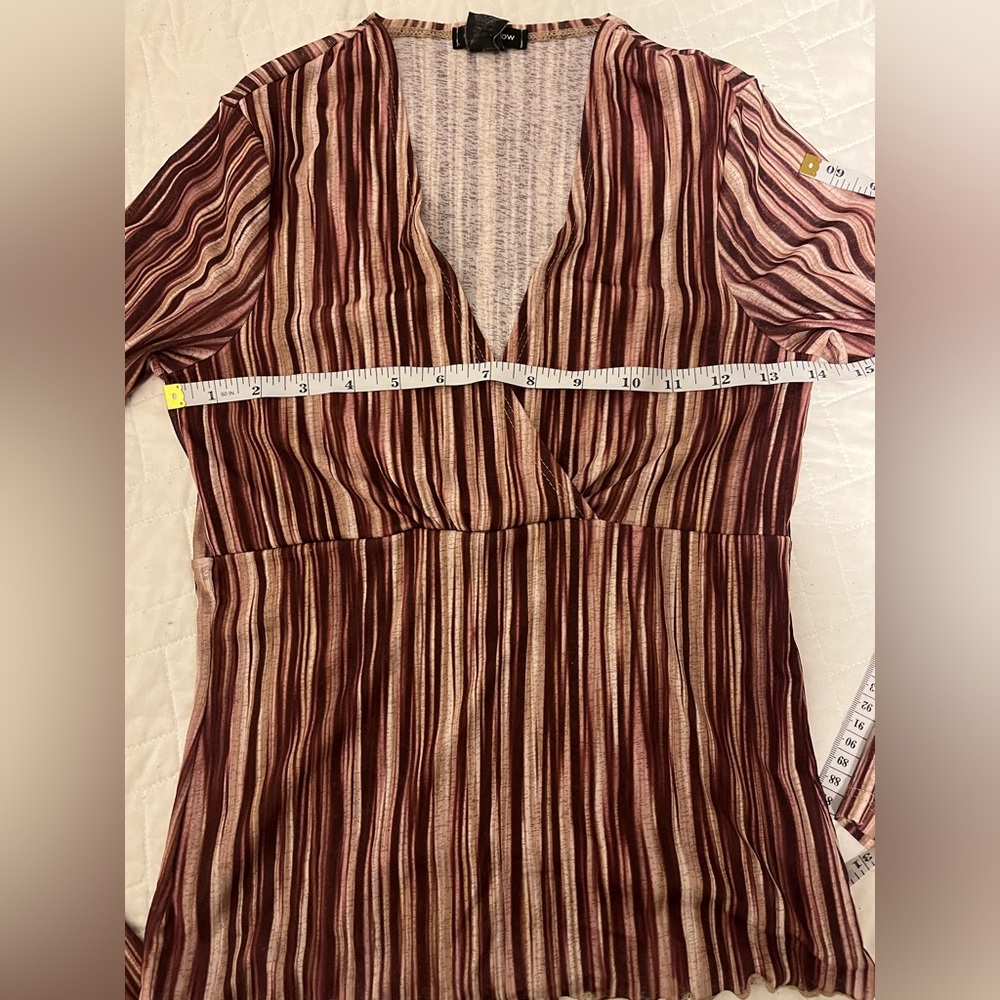 Eyeshadow Brown and White Ribbed Long Sleeve Blouse - Picture 6 of 9
